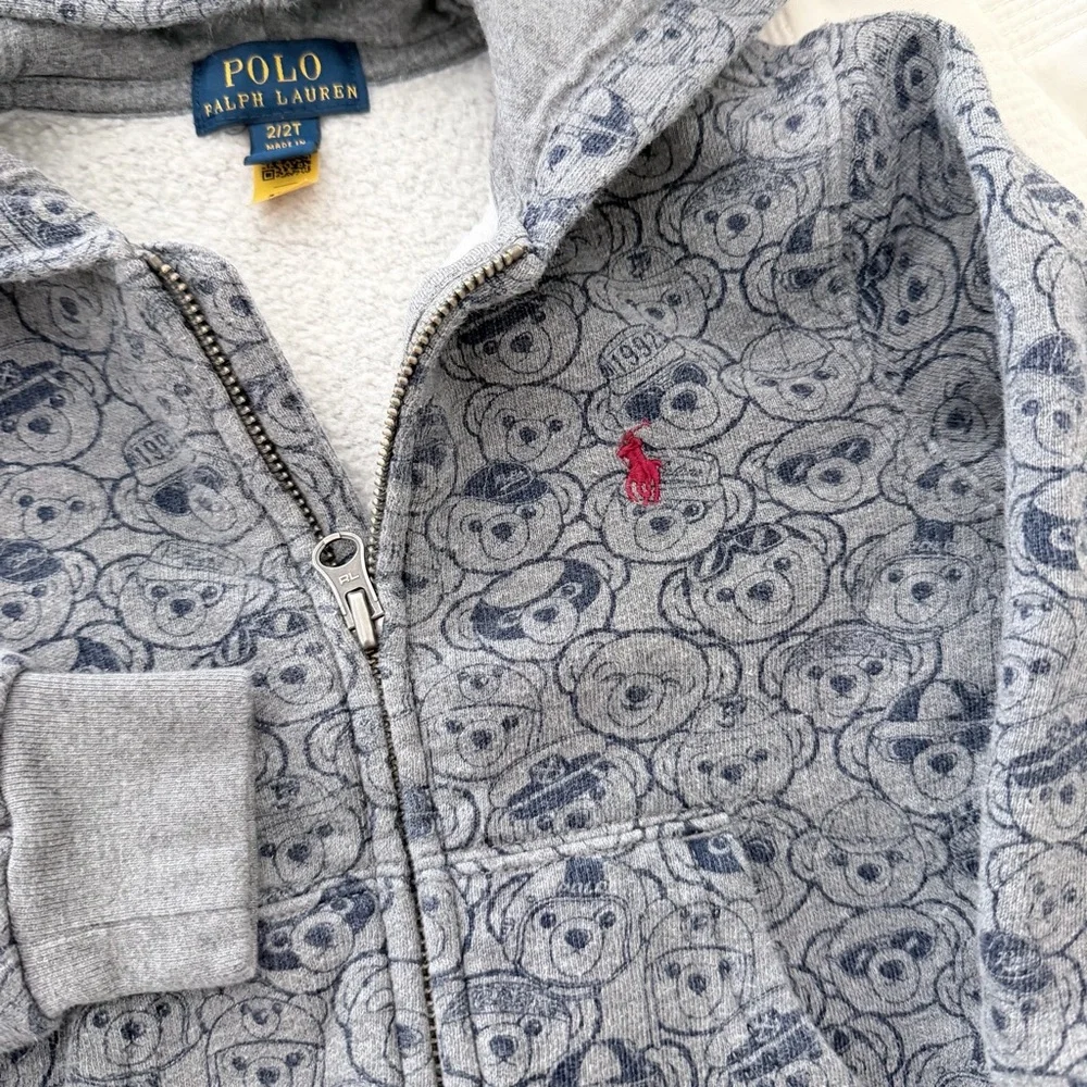 Ralph Lauren Toddler Bear‎ Print Zip hoodie jacket 2T